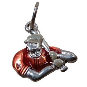 Enameled Baseball Batter Charm for Bracelet or Necklace